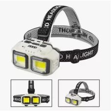 Фонарь налобный  2 COB (Белый+красный) 1*18650, кабель USB-Type-C, влагозащита, датчик движ.