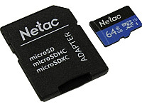 Карта памяти Netac P500 Standard MicroSDXC 64GB U1/C10 с адаптером