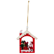 Украшение подвесное "Домик", мат: дерево, метериал, пеньковая веревка, размер: 8*9,5см