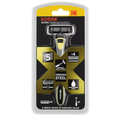 Станок бритв Kodak Ultra Prem Razor 5 4 сменные кассеты, 5 лезвия метал ручка CAT 30421974 1/12