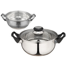 Кастрюля из нерж стали с крышкой (стекло) BAK-02, 2 л, ручки - бакелит 1/8