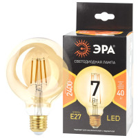 ЭРА Лампа светодиодная F-LED-7 Ват-G95-2400K-E27 фил. (арт.F-LED G95-7W-824-E27 gold) зол. теп. свет