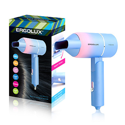 Фен со складной ручкой ELX-HD10-C13 голубой/розовый ( 1400 Вт, 220-240В) ERGOLUX