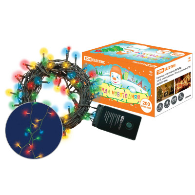 Гирлянда новогодняя, МГ 200, 220 В, многоцветная, 10 м, 8 режимов TDM  ЦЕНА▼