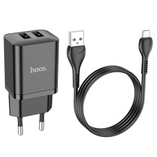 Сетевое зарядное устройство hoco N25 двойной порт (Micro) черный 1/13/130