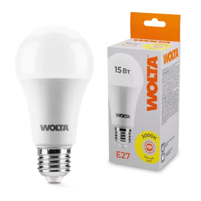 WOLTA Лампа светодиодная A60 15Вт 1300лм 3000К Е27 3/50 WOLTA Лампа светодиодная A60 15Вт 1300лм 3000К Е27 3/50