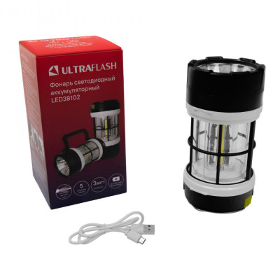 Фонарь Ultraflash LED38102 Прожектор аккум. LED+3COB, 5 реж., Micro-USB, PowerBank черн./бел.