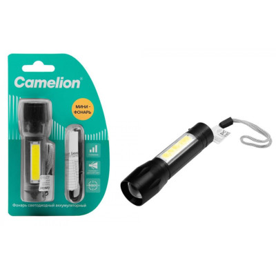 Фонарь Camelion LED29360 ручной, аккум. 3,7В, XPE + COB LED, 3 Вт, 3 реж., Type - C, черный