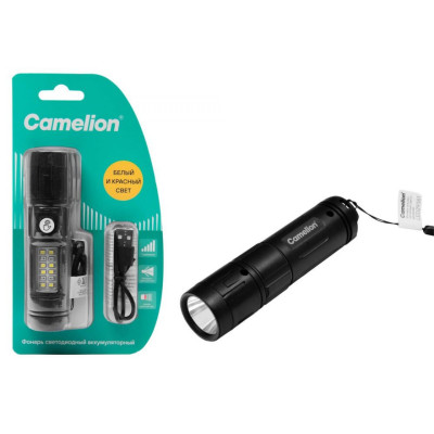 Фонарь Camelion LED29361 ручной,  аккум. 3,7В, LED+8SMD+4RED, 1,5 Вт, 7 реж.,Type - C, черный
