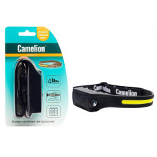 Фонарь Camelion LED5383 фонарь налобн, лента  каучук. COB+LED, 4 реж, 3XAAA, черный