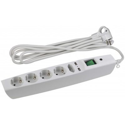 Сетевой фильтр ЭРА SFU-5es-2xUSB-2m-W (белый) 5гн, 2м, 3х0.75мм2, с заземл., с выкл., со шт., Сетевой фильтр ЭРА SFU-5es-2xUSB-2m-W (белый) 5гн, 2м, 3х0.75мм2, с заземл., с выкл., со шт.,