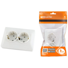 Розетка двойная 2П+З с защ. шт. 16А 250В белая "Ильмень" TDM