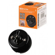 Выключатель TDM 10А, фарфоровый, поворотный 2-кл. с ручкой (бантик), черный «Болонь» 1/72