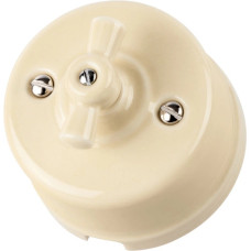Выключатель TDM 10А, фарфоровый, поворотный проходной с ручкой (бантик), сл. кость «Болонь» 1/72