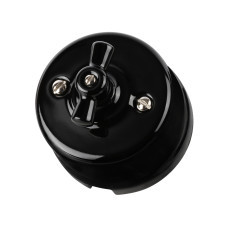 Выключатель TDM 10А, фарфоровый, поворотный проходной с ручкой (бантик), черный «Болонь» 1/72 ЦЕНА▼