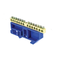 Шина "0" N (6х9мм) 14 отверстий латунь синий изолятор на DIN-рейку EKF PROxima /мин.пар.2шт