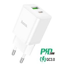 Сетевое зарядное устройство hoco N28 PD20W+QC3.0 USB белый 1/13/130 Сетевое зарядное устройство hoco N28 PD20W+QC3.0 USB белый 1/13/130