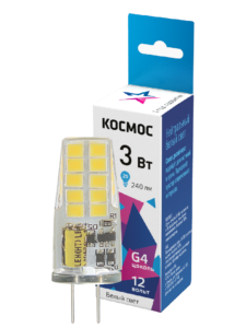 Лампа светодиодная Космос G4 3W 4500К 12V капсула силикон