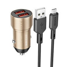 Автомобильное зарядное устройство BOROFONE BZ19 двойной порт (Micro) золото 1/94/376