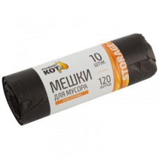 Пакеты для мусора 120л*10шт, черные отрывные Рыжий кот 1/20