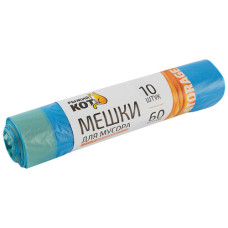 Пакеты для мусора 60л*10шт, синие, с завязками отрывные Рыжий кот 3/35 Пакеты для мусора 60л*10шт, синие, с завязками отрывные Рыжий кот 3/35