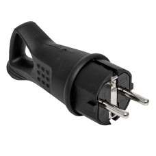 Вилка угловая EKF Basic 2P+PE 16A 230В IP44, каучук, черная 24/240