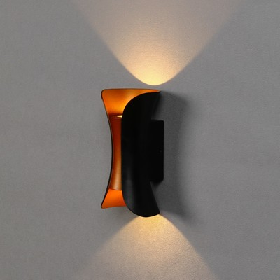 УЦЕНКА Светильник фасадный «Элегант»,FSD-035,10Вт,3000К,1 луч,IP65, 220В,пласт., черно-золот. мятая