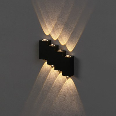 Светильник фасадный «Луч», FSD-012, 8 Вт, 3000К, 4 луча, IP65, 220 В, металл, черный