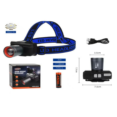 Фонарь налобный, налобный аккумуляторный фонарь, 3  режима, зарядка type-c,  1 аккумулятор *18650