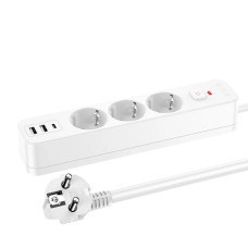 Cетевой фильтр Perfeo "REAL HOME" 0,5м, 3 розетки 16А, 3500Вт  2USB+1TYPE-C тройная защита,белый