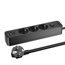 Cетевой фильтр Perfeo "REAL HOME" 0,5м, 3 розетки, 2USB+1TYPE-C, 16А, 3500 Вт,тройная защита,черный