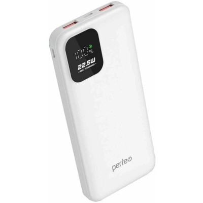 Perfeo Powerbank 10000 mAh/LED дисплей/PD + QC 3.0/Type-C/2 USB/Выход: 5A, max 22.5W/White Perfeo Powerbank 10000 mAh/LED дисплей/PD + QC 3.0/Type-C/2 USB/Выход: 5A, max 22.5W/White