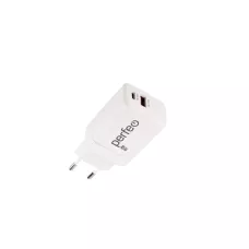 Зарядное устройство сетевое Perfeo с двумя разъемами USB-A+TYPE-C, GaN, 45W, белый (I4663) Зарядное устройство сетевое Perfeo с двумя разъемами USB-A+TYPE-C, GaN, 45W, белый (I4663)