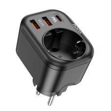 hoco Многофункциональное зарядное устройство NS3 (1 розетка + Type-C PD20W + 2*USB ) черный 1/85 hoco Многофункциональное зарядное устройство NS3 (1 розетка + Type-C PD20W + 2*USB ) черный 1/85