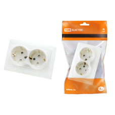 Розетка TDM двойная 2П+З c защ. шт 16А 250В, белая "Таймыр" 10/100