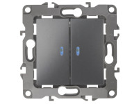 Выключатель двойной с подсветкой, 10АХ-250В, IP20 Эра12 12-1105-12 графит 10/100