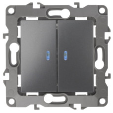 Выключатель двойной с подсветкой, 10АХ-250В, IP20 Эра12 12-1105-12 графит 10/100