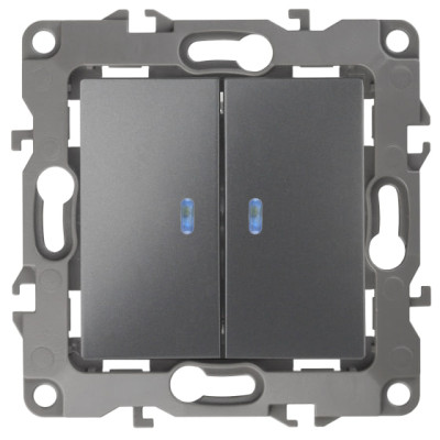 Выключатель двойной с подсветкой, 10АХ-250В, IP20 Эра12 12-1105-12 графит 10/100