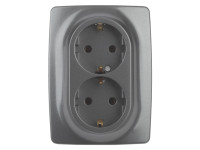 Розетка 2X2P+E Schuko с зазем, 16A-250В, IP20 12-2106-12 Эра12, графит 10/100