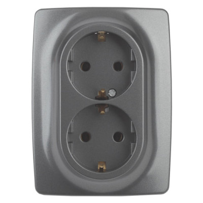 Розетка 2X2P+E Schuko с зазем, 16A-250В, IP20 12-2106-12 Эра12, графит 10/100