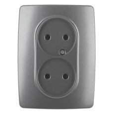 Розетка 2X2P+E Schuko без зазем, 16A-250В, IP20 12-2107-12 Эра12, графит 10/100