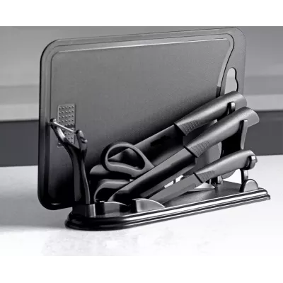 Набор кухонный COLTELLO NERO (7 предметов): 3 ножа, ножницы, овощечистка, разд. доска, подставка