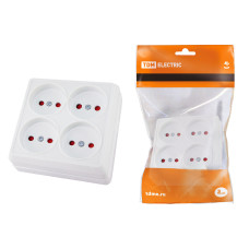 Розетка TDM открытой установки, 4-х местная с з/ш 2П IP20 10A, белая "Ладога 6/60 Розетка TDM открытой установки, 4-х местная с з/ш 2П IP20 10A, белая "Ладога 6/60