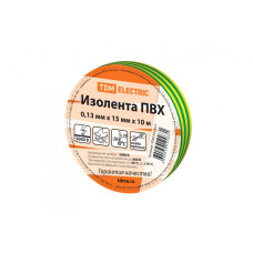 Изолента TDM ПВХ 0,13*15мм, 10м, желто-зеленая, 10 /мин.пар.10шт