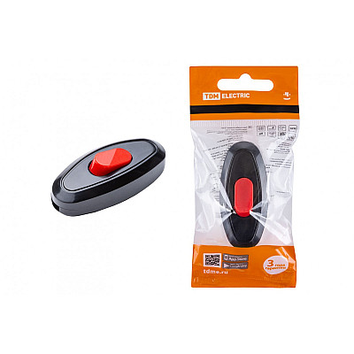 Выключатель на шнур 6А 250В черный с красной кнопкой TDM 1/10 (мин партия 5 шт)