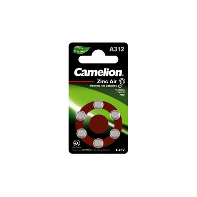 Батарейка Camelion ZA312 BL6 Mercury Free для слухового аппарата 60/600