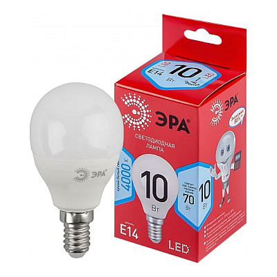 ЭРА Лампочка светодиодная RED LINE LED P45-10W-840-E14 R Е14 10Вт шар нейтральный белый свет