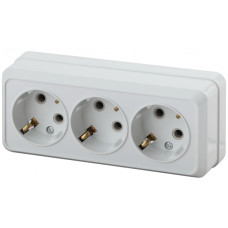 Розетка 3-м ОП 3х2P+E, 16А-250В, IP20, 2-206-01 Intro ОУ, Quadro, белый 10/200