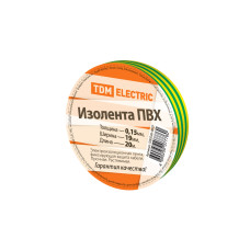 Изолента TDM ПВХ 0,15*19мм, 20м, желто-зеленая /мин.пар.5шт