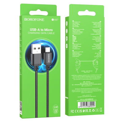 Кабель BX87 MicroUSB - USB 2,4А, черный, 1 метр BOROFONE 5/1000